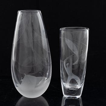 Vicke Lindstrand, two glass vases, Kosta, mid 20th Century.