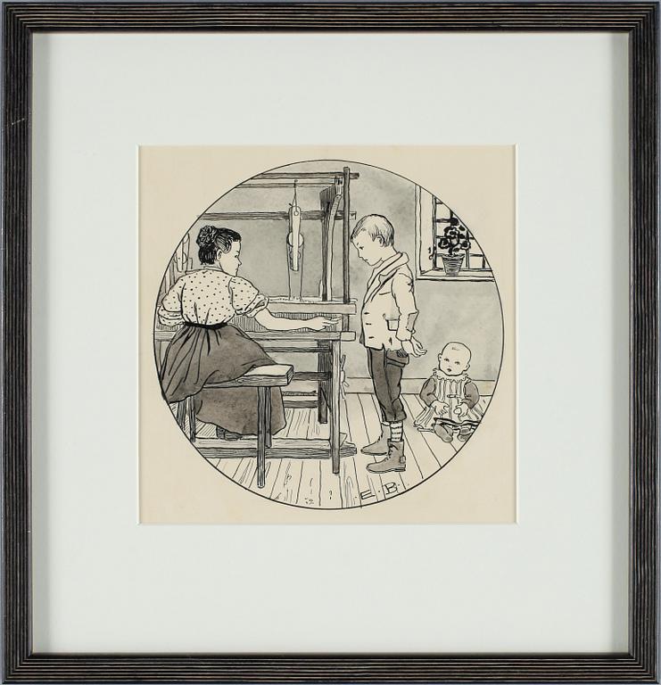ELSA BESKOW, tuschlavering, sign.