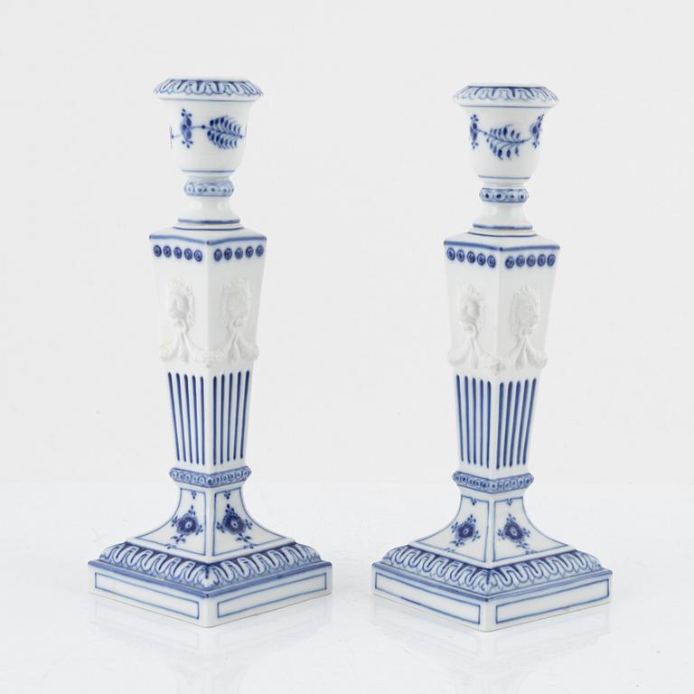 Royal Copenhagen, candlesticks, a pair, porcelain, "Musselmalet", Denmark.