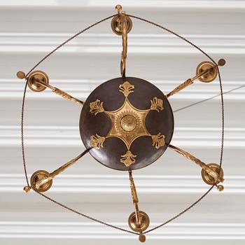 A late Gustavian ormolu and patinated bronze six-branch chandelier, Stockholm circa 1800.