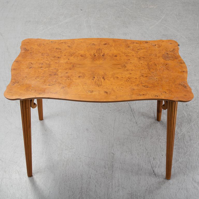 A burr birch veneered Swedish Modern coffee table, 1940's.