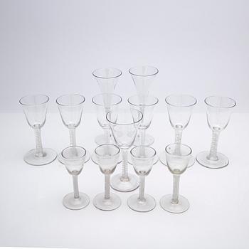 A set of glass, 13 pieces, 18th century.