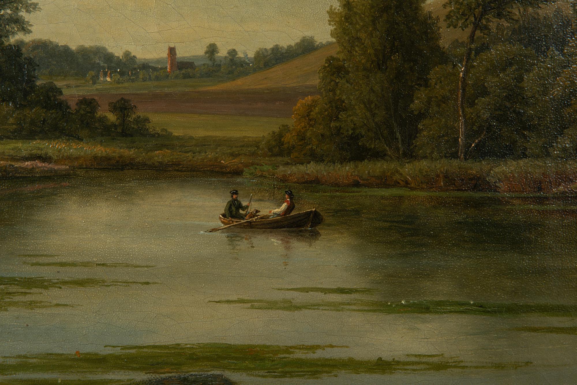 Fredrik Christian Kiaerskou, Landscape with rowing boat on the water.