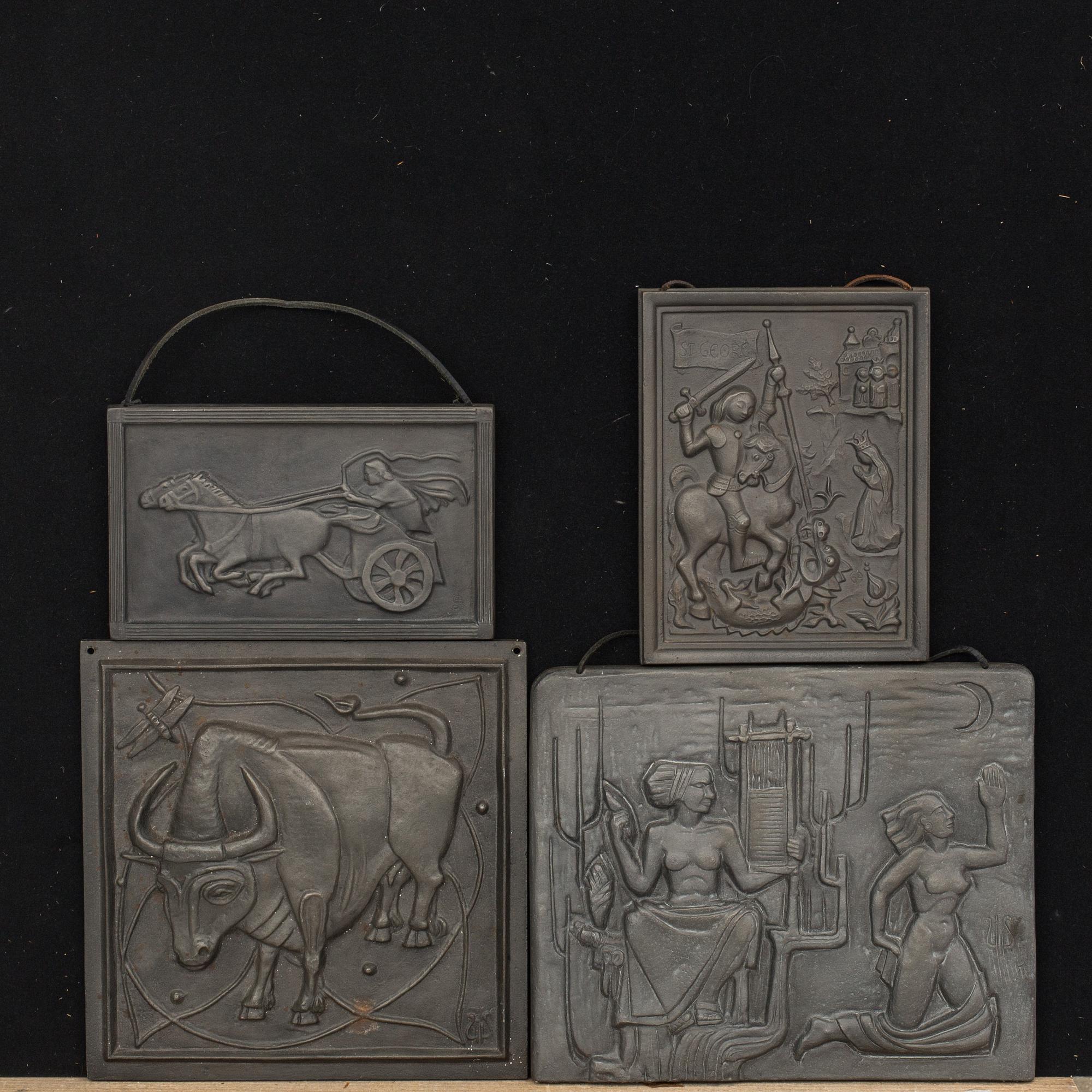 VÄGGRELIEFER, GJUTJÄRN, 4 st, bland annat  Ulla Fogelklou-Skogh och Gunnar Anders för ANTIKJÄRN YSTAD.