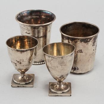 BÄGARE, 4 st, silver, 1800/1900-tal. Vikt 190 g.