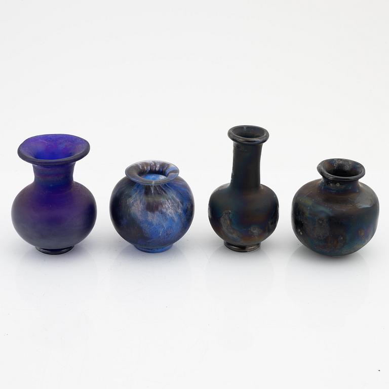 Bengt Heintze, a group of six glass vases and a bowl, Kosta, 1980's.