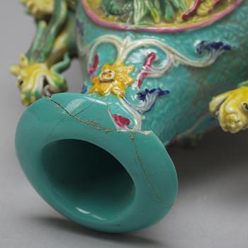 Three Chinese famille rose bowls, a vase and a jar with cover, 20th century.