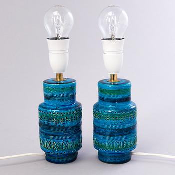 A pair of blue Aldo Londi table lamps, ceramic, Bitossi Italy 1960/70:s.