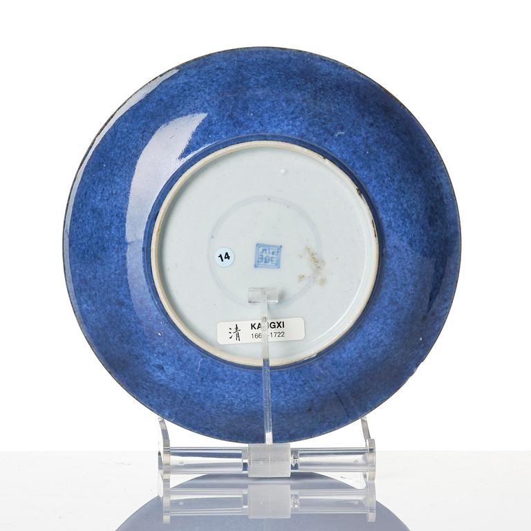 A powder blue dish, Qing dynasty, Kangxi (1662-1722).