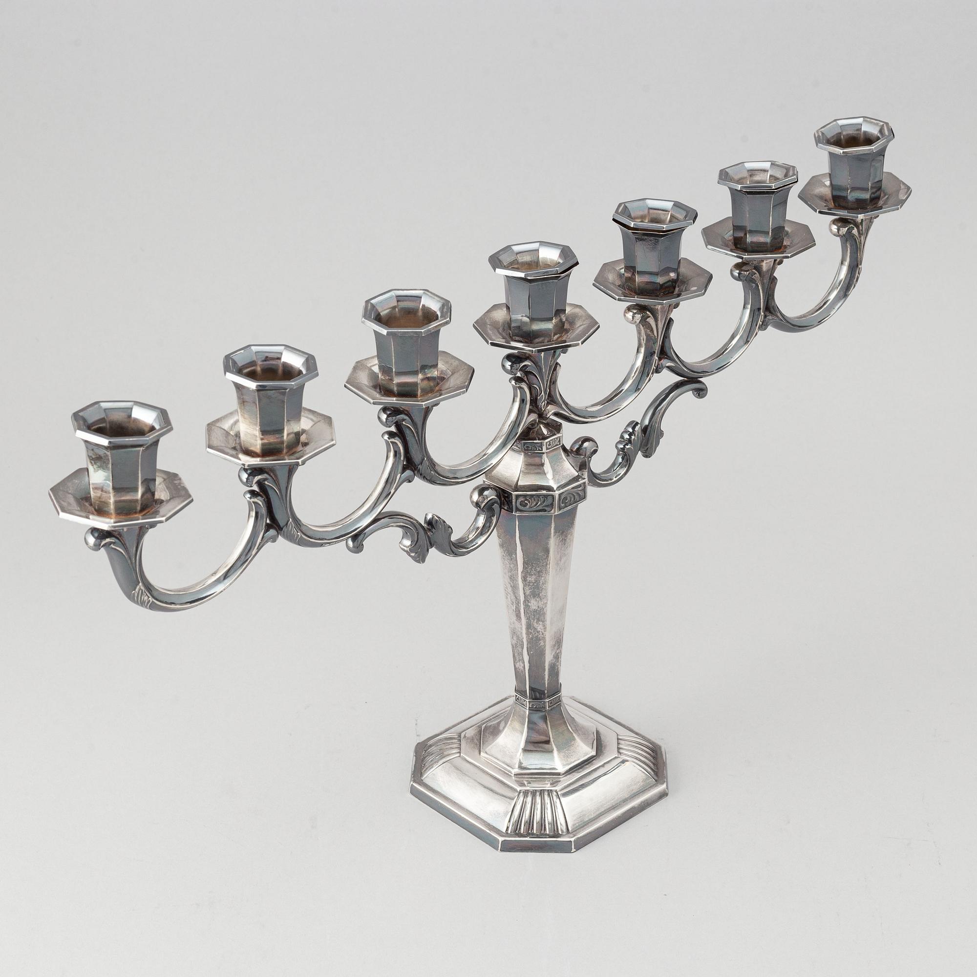 A Finnish silver candelabra for seven candles, Turku, 1977.