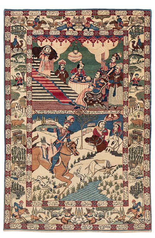 A semi-antique pictoral Kashan rug, Central Persia, c. 206 x 138 cm.