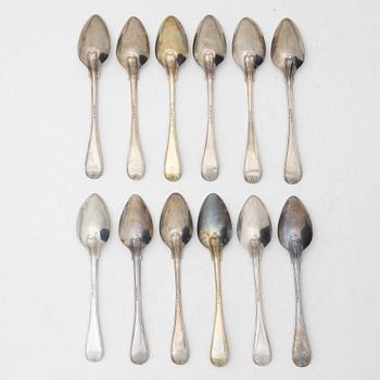 claes Peter Hedin, twelve silver tea spoons, Sweden, 1867-71.