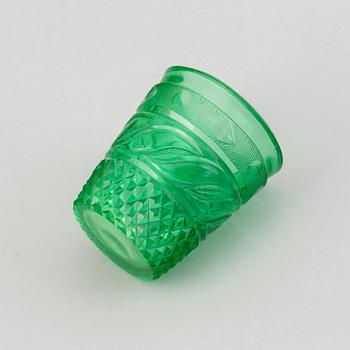 A green tinted cut vodka glass, Russia, Imperial glass manufactory, St Petersburg, 19th Century.