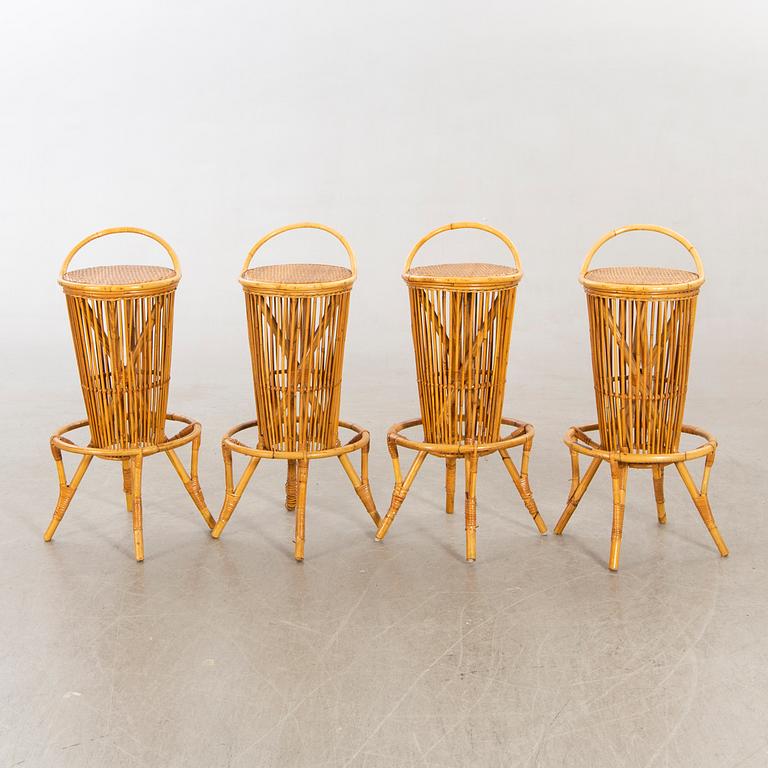 P.C Bonacina, Italien, Bar counter, 4 stools / bar stools, Bamboo, 1950s.