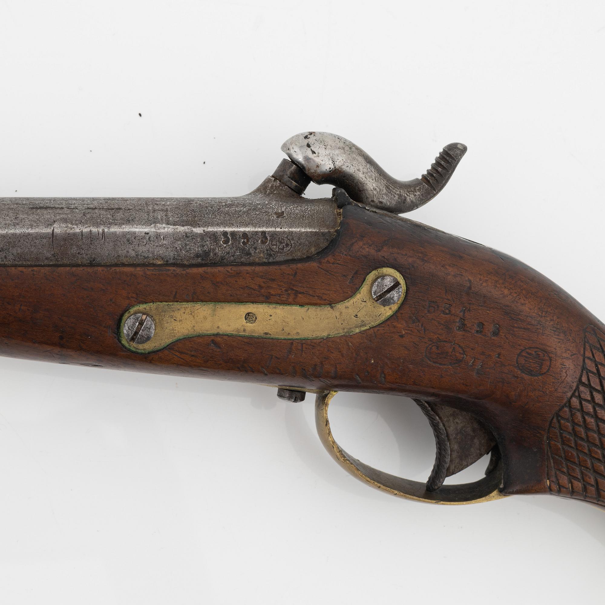 A Swedish rifled percussion pistol 1850 pattern.