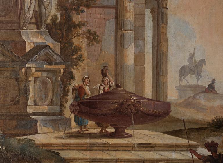 Johan Pasch Tillskriven, Väggfält. Ruinlandskap med rastande soldater.