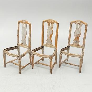 A set of five similar chairs, late 18th century.