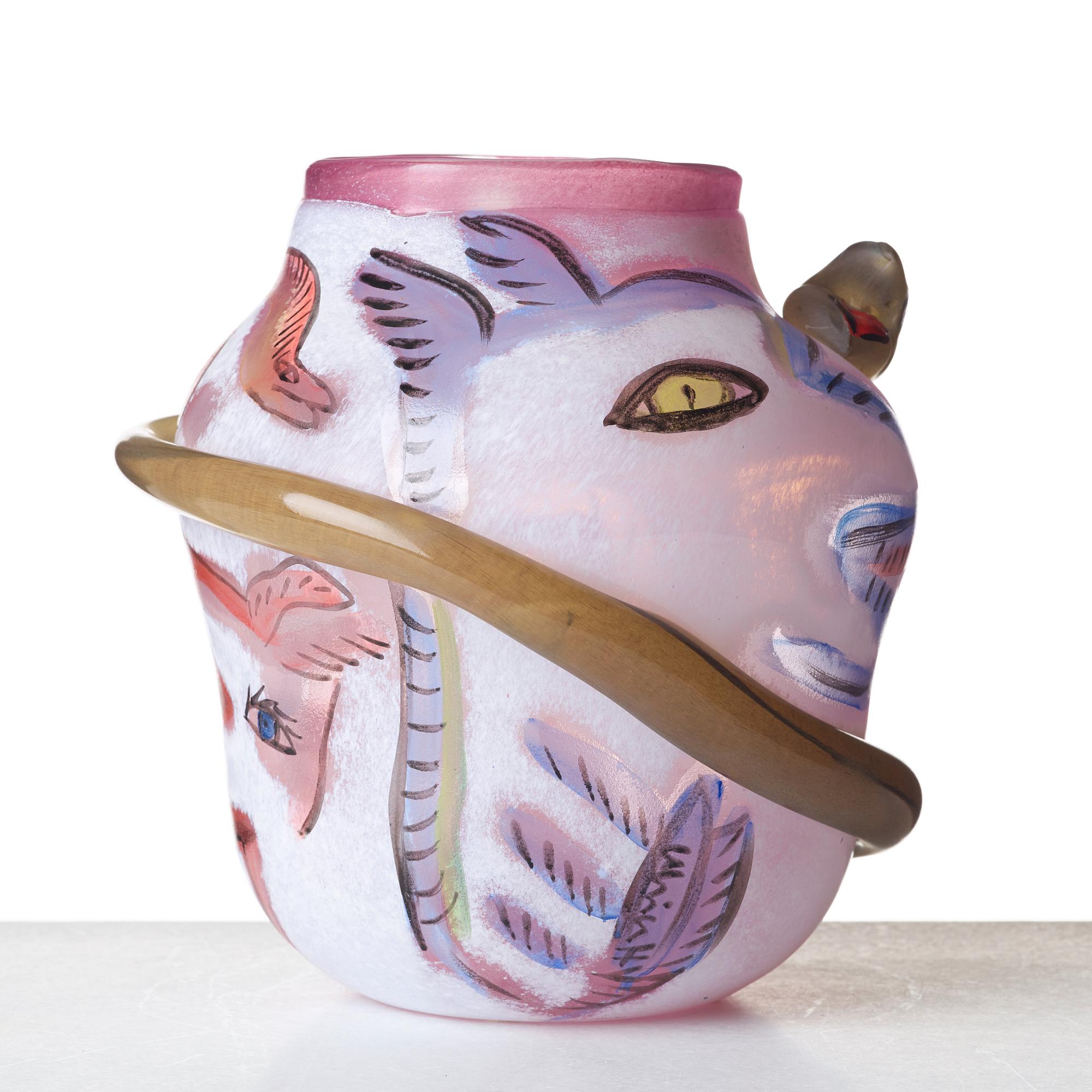 Ulrica Hydman-Vallien, A unique enamel painted glass vase, Kosta Boda, Sweden.