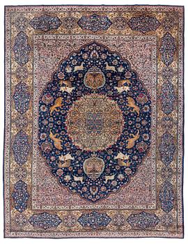 309. An antique pictoral Yazd carpet, central Persia, c. 505 x 390 cm.
