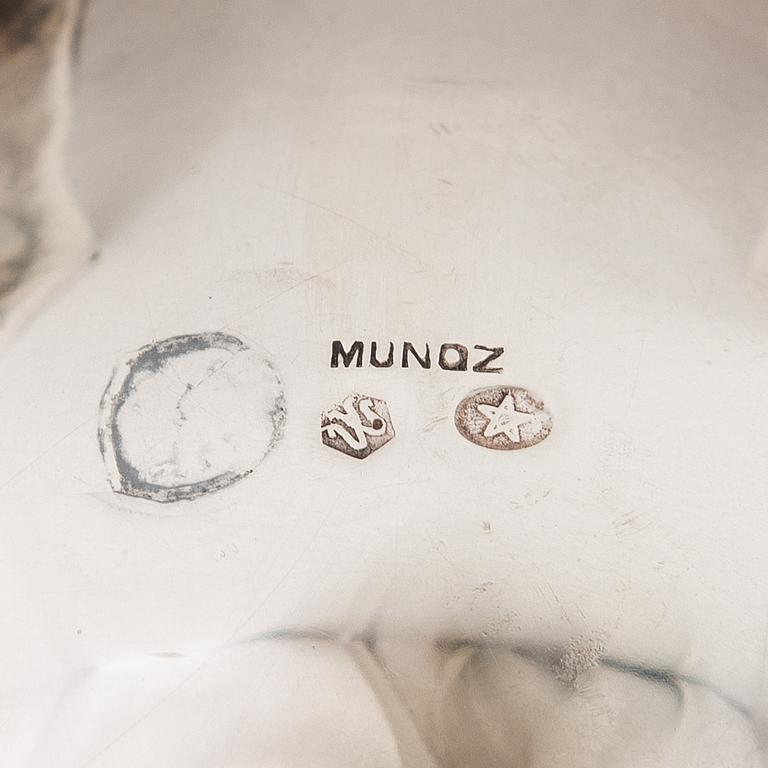 Kaffeservis, silver, 3 delar på bricka, Munoz, Madrid, Spanien 1900-talets mitt.