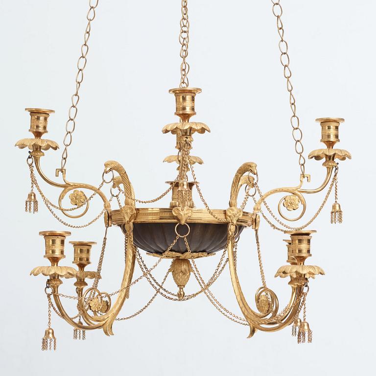 A late Gustavian early 19th century nine-light hanging-lamp.
