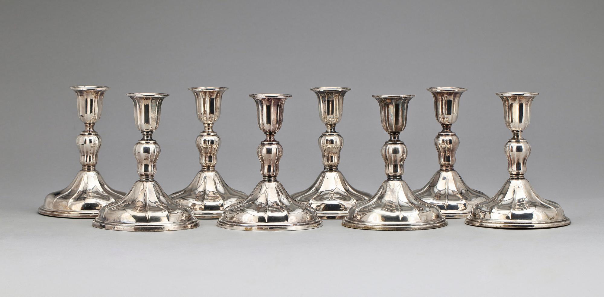 LJUSSTAKAR, 8 st, silver, Norge, 1900-tal.