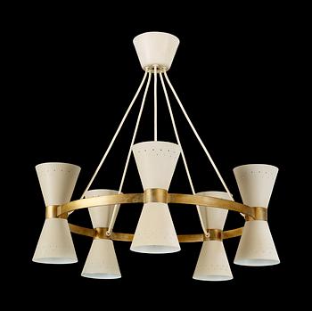 498. A Scandinavian brass and lacquered metal ceiling lamp, 1950's.