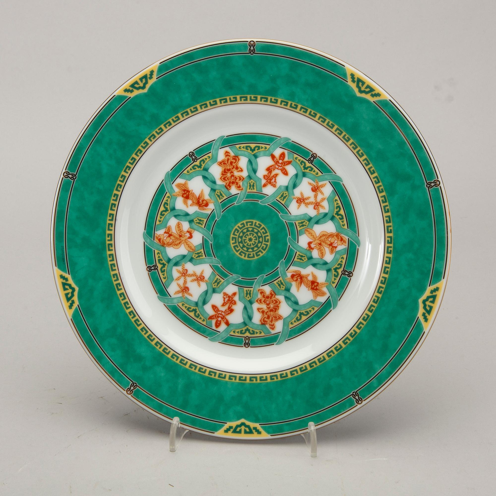 SERVIS, 12 dlr Christofle "Océana vert Gingko", porslin 1900-talets senare del.