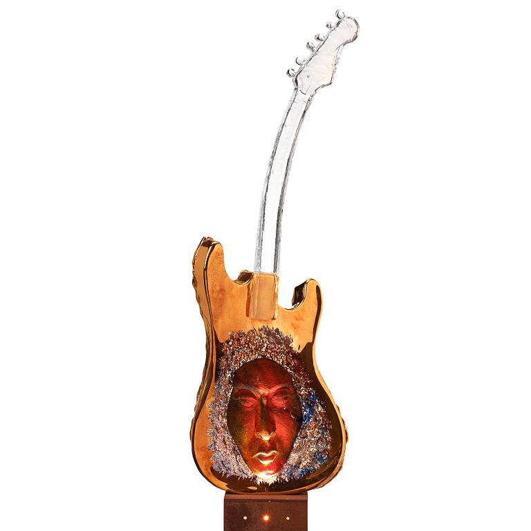 Kjell Engman, a unique cast glass sculpture of a guitar, Kosta Boda, Sweden.