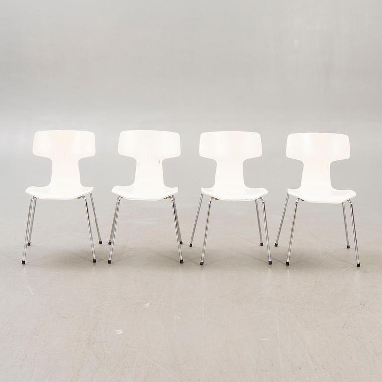 Arne Jacobsen, stolar, 4 st, "T-stolen/Hammarstolen" för Fritz Hansen Danmark, 1900-talets slut.