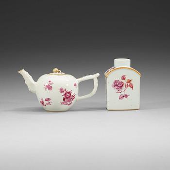 1566. A 'European Subject' tepot with cover, and a tea caddy, Qing dynasty, Qianlong (1736-95).