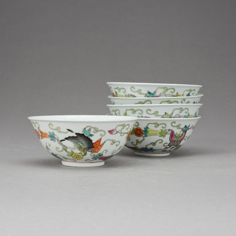 SKÅLAR, 5 st, porslin, Kina 1900-tal.