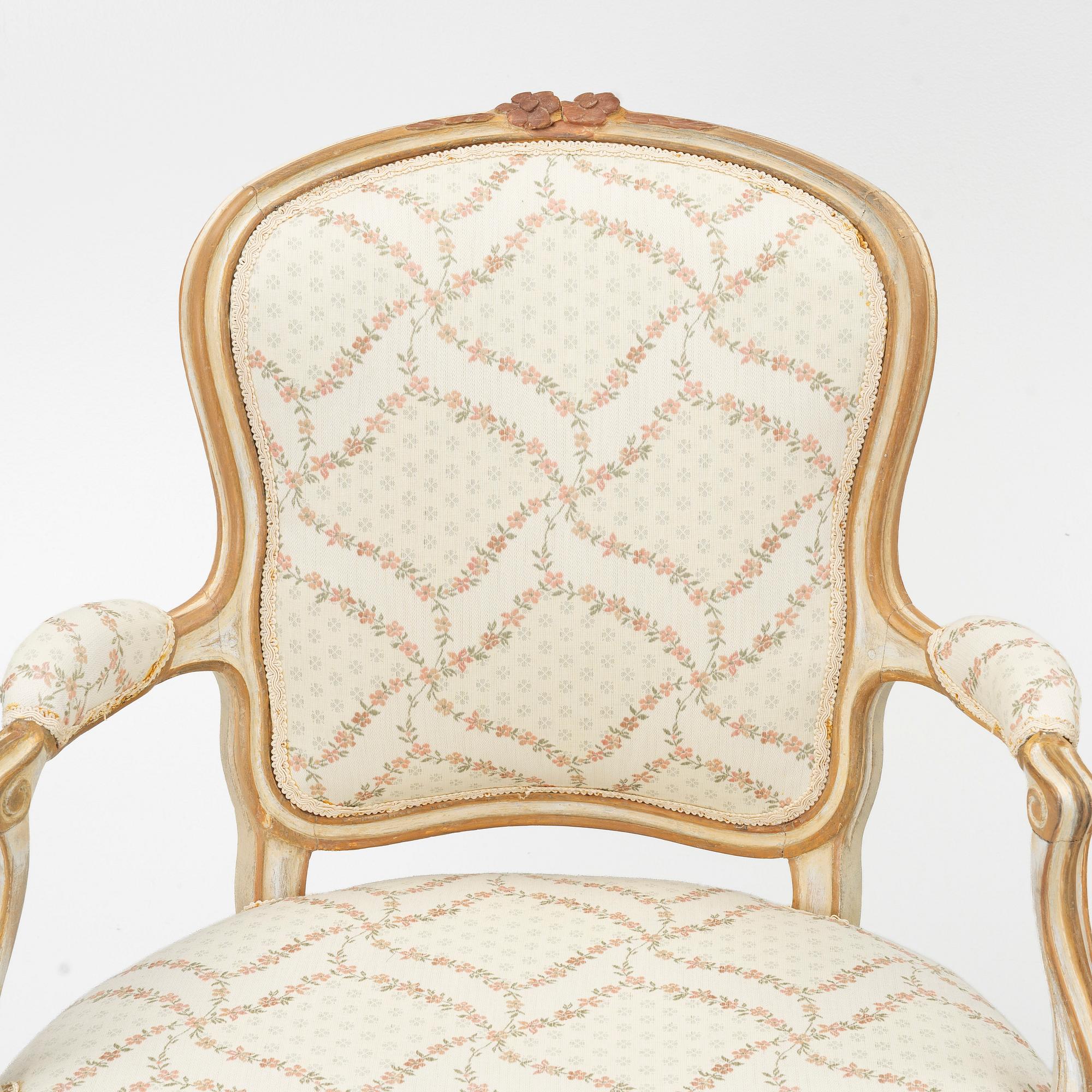 A matched pair of Rococo armchairs, 18th Century.