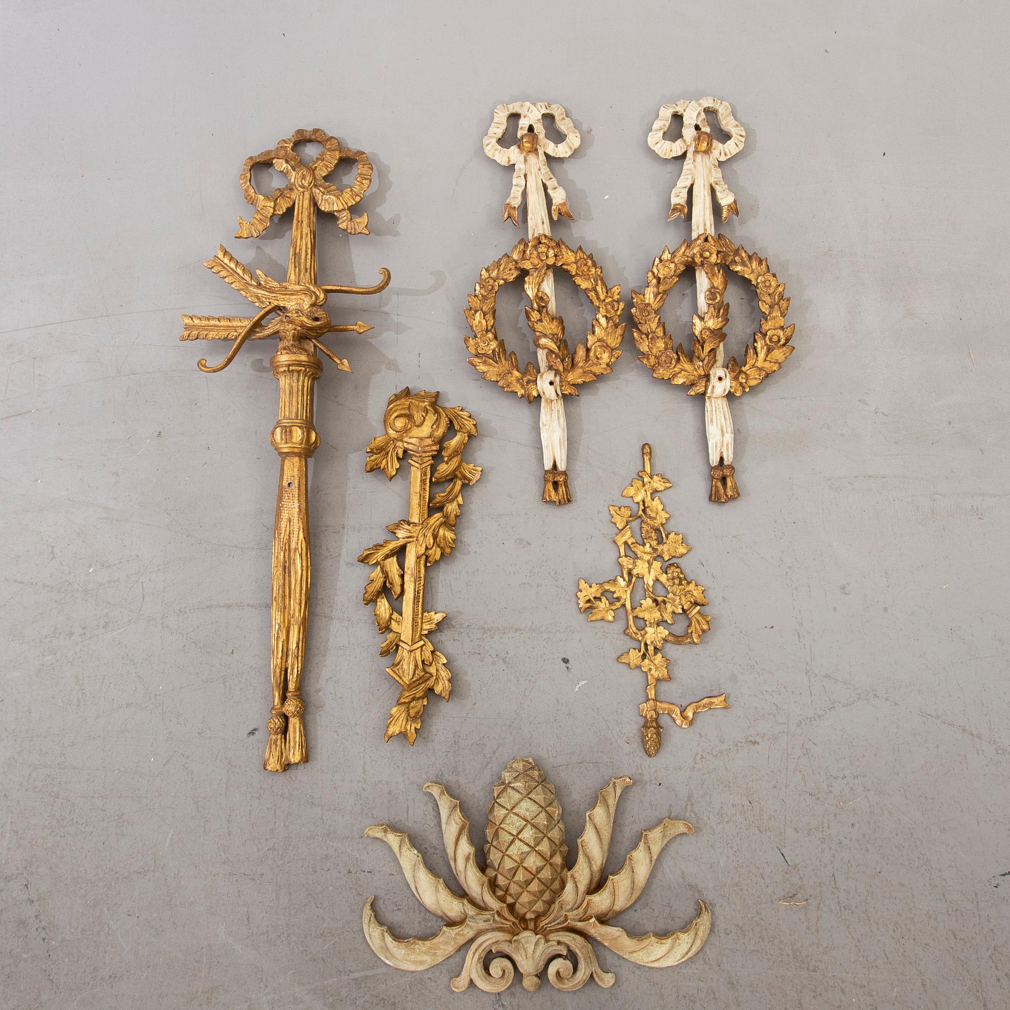 Six mid 20th century wood decorations from Paoletti, Firenze Italy.