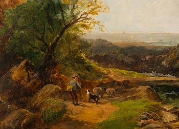 George William Horlor, Shepherd and sheep in a landscape.