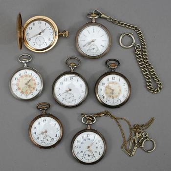 FICKUR, 7 st, en av doublé, 6 silver, 1900-talets första hälft.