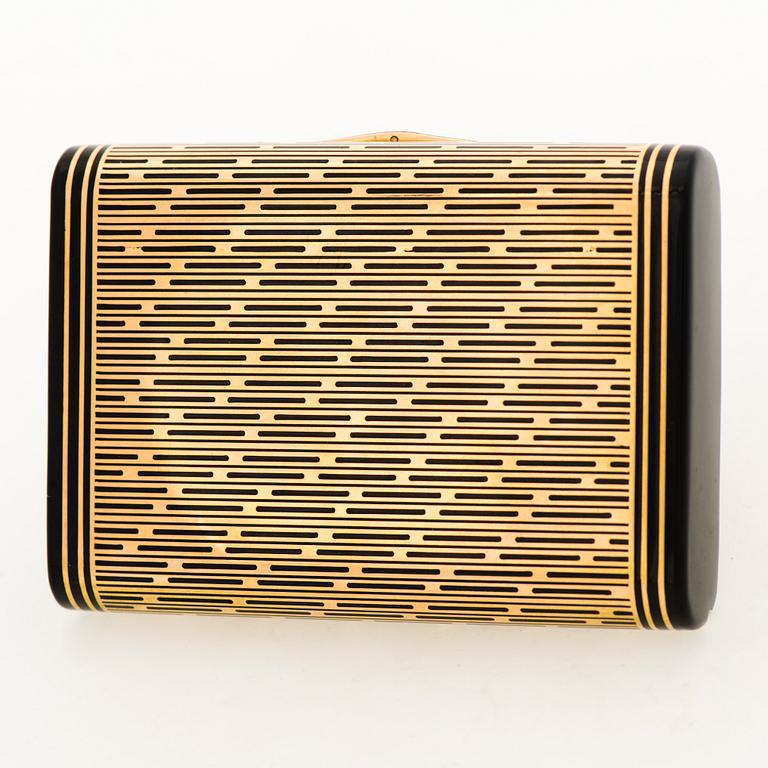 A CARTIER VANITY CASE, 18K gold, enamel, rose cut diamonds. 1930s.