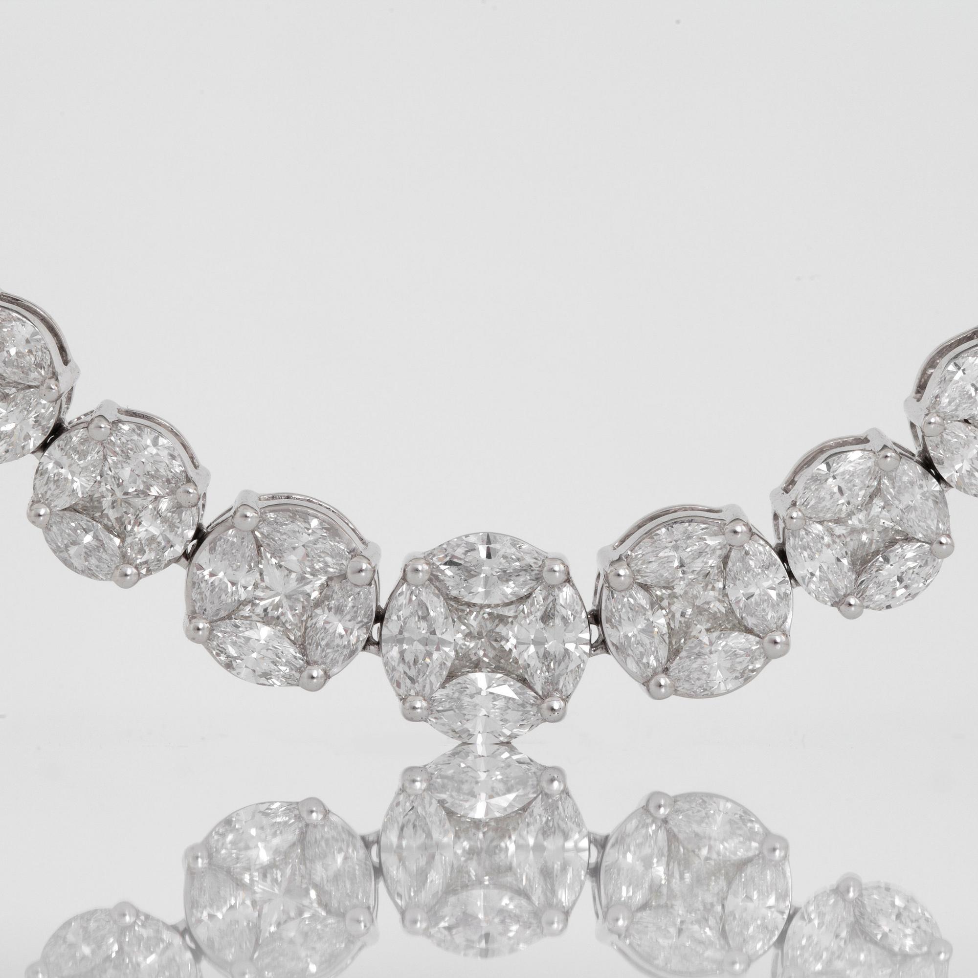 A princess- and marquise-cut diamond necklace. Total carat weight 34.50 cts.