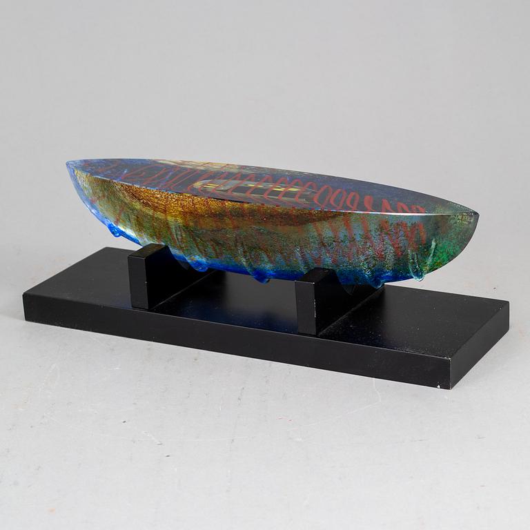 A Bertil Vallien glass sculpture "Boat", Kosta Boda, Sweden.