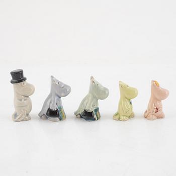 Leo Tykkyläinen, figurines, 9 pcs, ceramic, "Moomin", Arabia, 1950s.