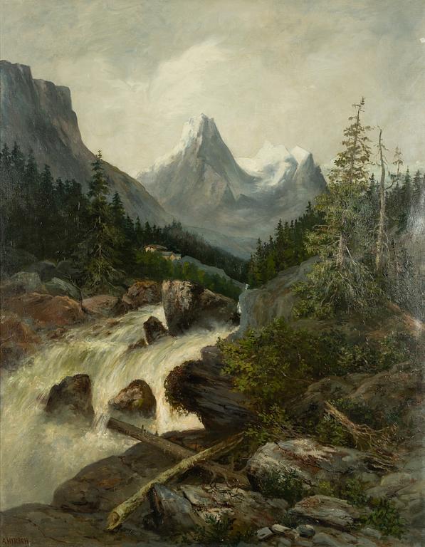 Adolf Hirsch, Alplandskap med fors.