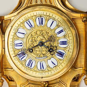 A Louis XVI style wall clock, Raingo Freres, France, late 19th century.
