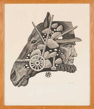 Herald Eelma, linosnitt, signerad och märkt II.