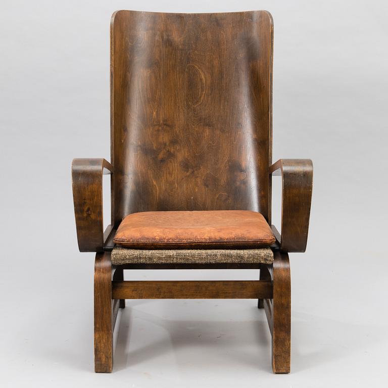 CARL-JOHAN BOMAN, Fåtölj, "Flexibla stolen",  N. Bomans Ångsnickeri Åbo. 1930-tal.
