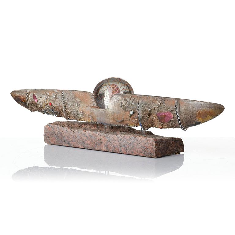 Bertil Vallien, a unique sand cast glass sculpture of a boat, Kosta Boda, Sweden, 1980s.