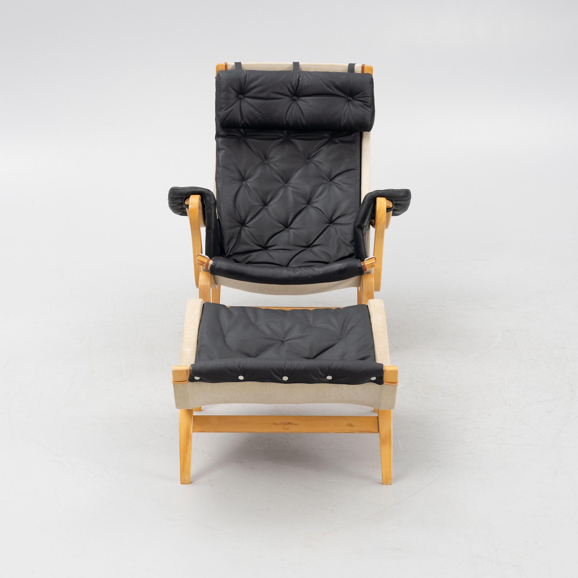 Bruno Mathsson, fåtölj med pall, "Pernilla", Dux.