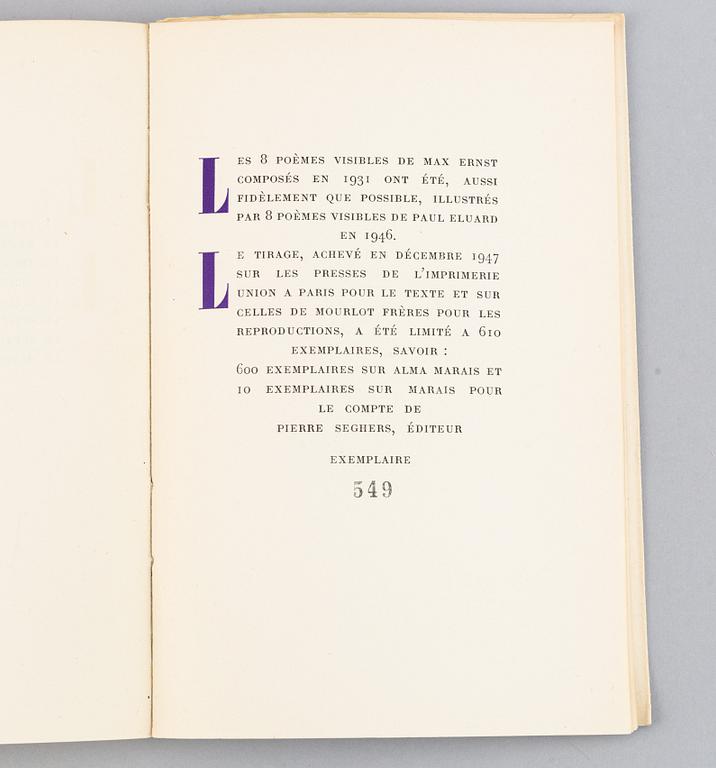 BOOK, Ernst, Max - Eluard, Paul - A l'interieur de la vue. 8 poemes visibles.