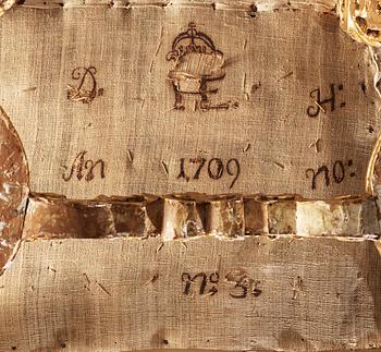 HEDVIG ELEONORAS AUDIENSSTOL 1709. Troligen tillverkad av BURCHARDT PRECHT.  Karolinsk guldbarock.