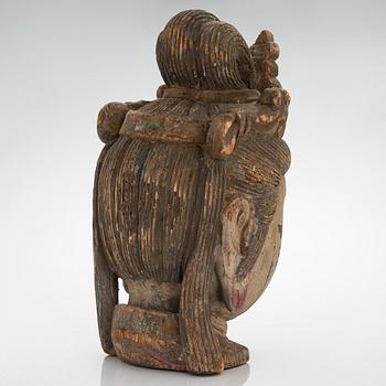 A Chinese mingstyle sculpture of a large wooden head of buddhisattva, 20th Century.