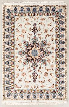 An old isfahan carpet part silk signed approx 222x148 cm.